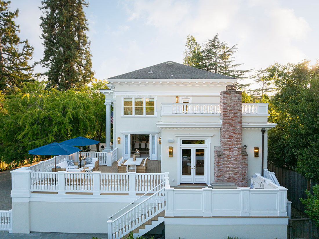 Neoclassical Hillsborough Drone Outdoor Patio From Yard